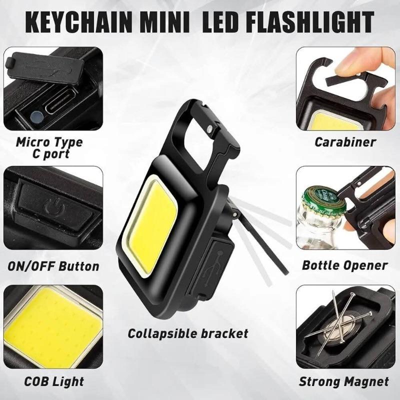 Mini LED Flashlight COB Rechargeable USB Multifunctional Outdoor Portable Keychain Hiking Work Light Magnet Fishing Camping