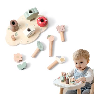Wooden Baby Montessori Toys Wood Cute Animal Bouncing Toy For Children Colour Perception Strength Training for Children Blocks