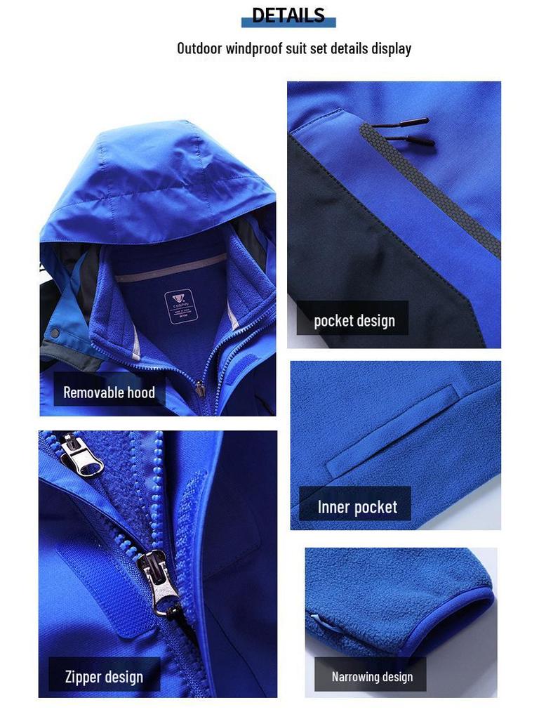 Men's and Women's 3-in-1 Fleece Outdoor Jacket: Windproof, Waterproof, Removable Warm Coat for Mountaineering