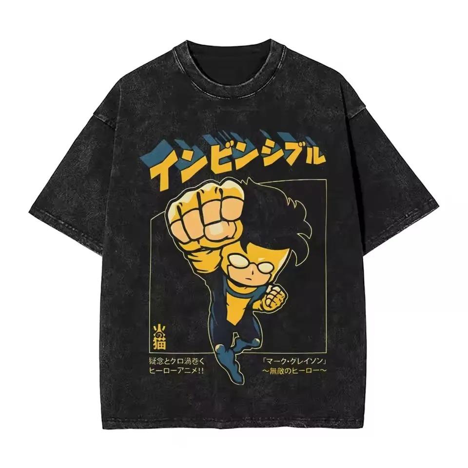 Retro Invincible Cartoon Comic Washed New Arrival Mens Women Clothes Tee Shirt Homme Graphic T-Shirts Men Women Tshirt for Men Women Ropa