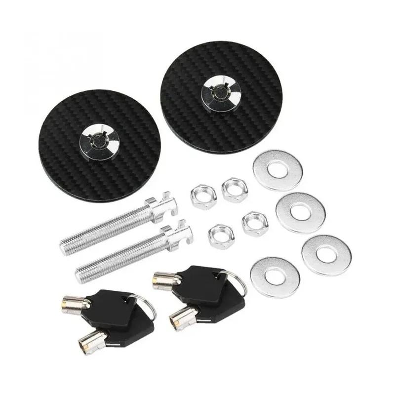 1 Paar abschließbares Haubenstift-Kit, Aluminium-Schnellverschluss-Riegel im Carbonfaser-Stil, Universalsperre für Rennwagen-Motorhaube mit Schlüsseln