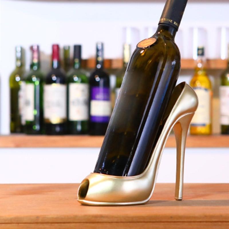 High Heel Wine Bottle Stand, Decorative Open-Front Display Accent for a Dining Table, Sideboard, or Wine Cabinet