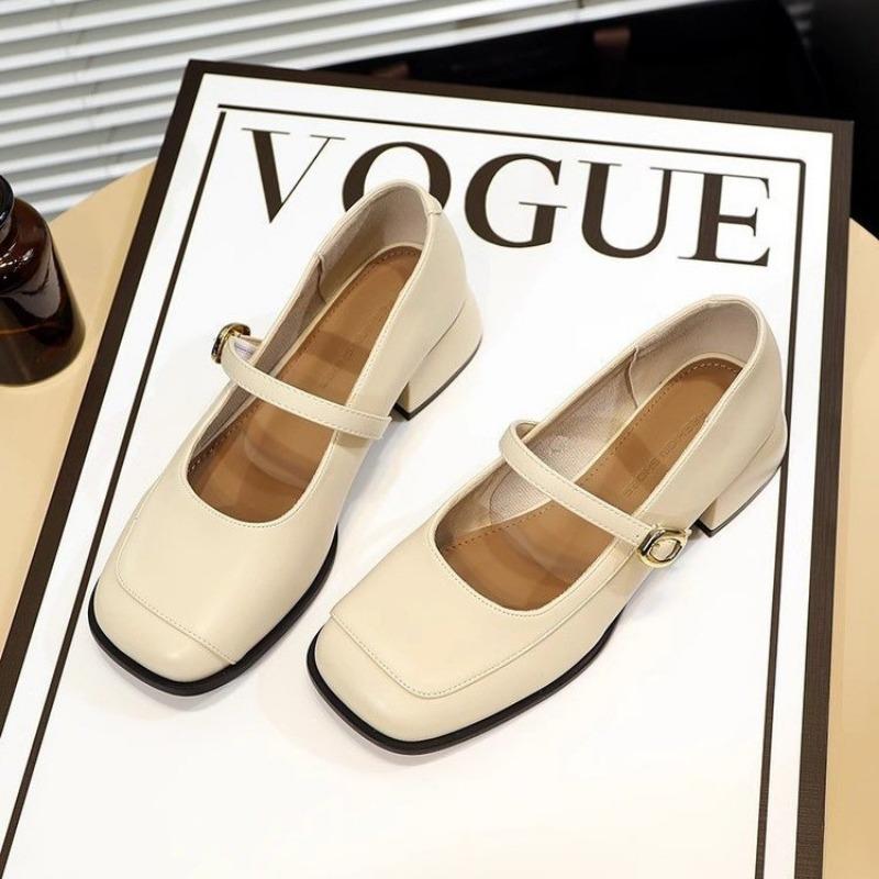 

Temperament single shoes women s new summer skirt square head Mary Jane shoes light mouth thick heel mid heel autumn shoes look thin 40