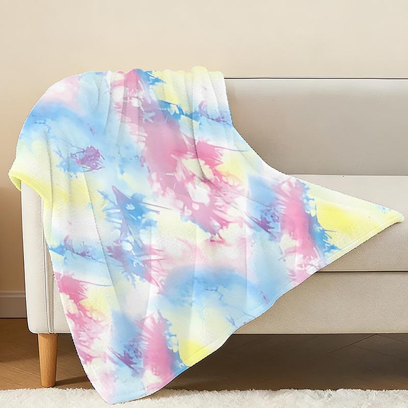 Soft Flannel Blanket, Solid Tie-Dye Warm Cozy Throw for Home Sofa Snuggle, Christmas & Halloween Decor