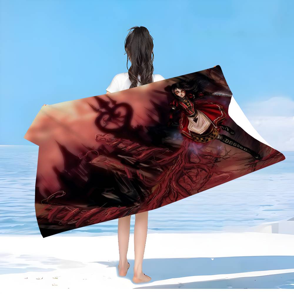 Horror Game A-Alice Madness Returns Anime Beach Swimming Towel Soft Absorbent Washcloth Children's Gifts For Travel Camping Gym