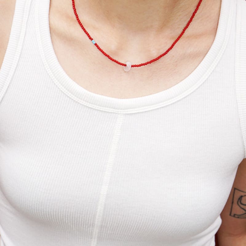 OURPIERRE RED BEADS DONUT NECKLACE