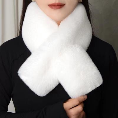 Peluş Çapraz Eşarp Sahte Tavşan Kürk Kalınlaştırılmış Yumuşak Eşarplar Düz Renk Sonbahar Kış Soğuğa Dayanıklı Kadın Boyun Isıtıcı Yaka Eşarp