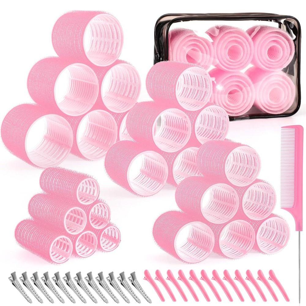 50Pcs 4 Sizes Rollers Self-Grip Hair Rollers Set Heatless DIY Heatless Hair Curlers Reusable Hair Partition Clip