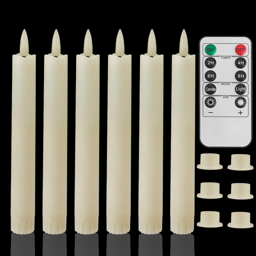 Pack of 12/24pc Flameless Flickering Ivory Taper Candles with Remote Battery Operated LED 3D Wick Candle Christmas Wedding Decor