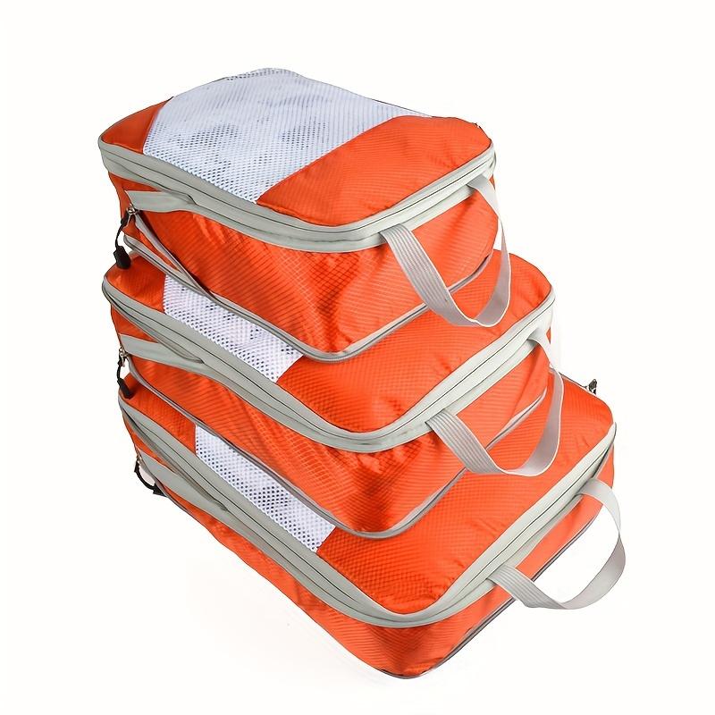 3pcs Portable Travel Storage Bag Set With Mesh Stitching, Double Layer Zipper Foldable Luggage Organizer, Clothing Storage Bags