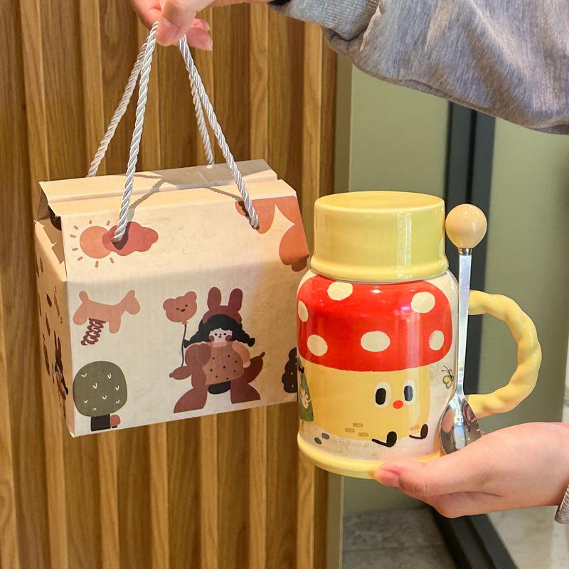Cute pastoral girl kettle high-value ceramic mug with lid for girls' birthday gift practical souvenir
