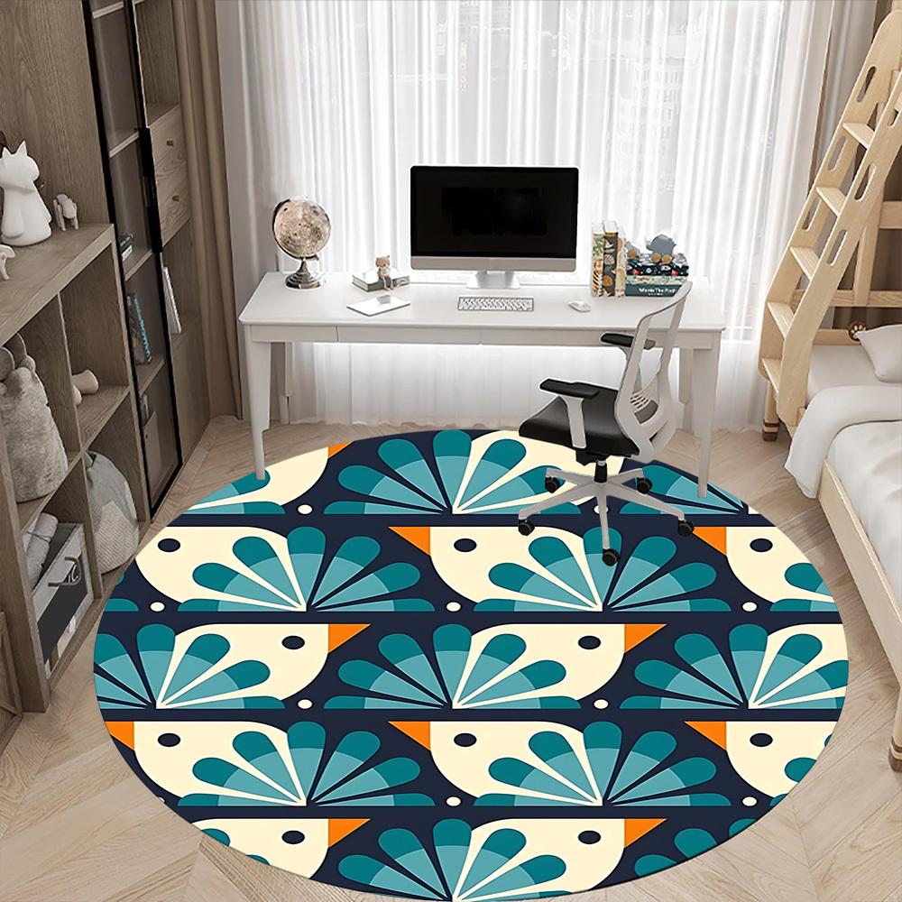 1pc Birds Pattern Office Round Area Rug, Indoor Mat Suitable For Office, Under Office Chairs Bedroom Living Room Home Decor, Room Deco