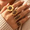 4PCS Vintage Leopard Print Stainless Steel Rings Chunky Gold Plated Autumn Retro Statement Waterproof Girly Jewelry Accessories