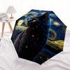 Starry Night Cat Umbrella - Automatic Folding, 8-Rib Durable Design, Vibrant Cosmic Art Print, Perfect Holiday Gift, Holiday G