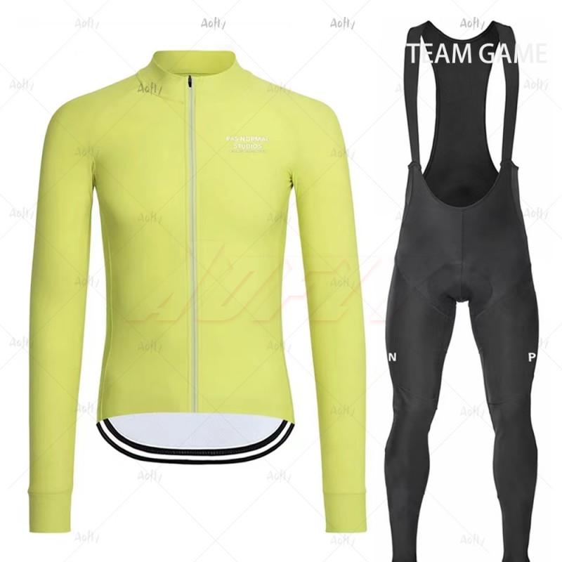 Mens Thermal Fleece Cycling Jersey Bib Tights Set Winter Long Sleeve Bike Riding Outfit