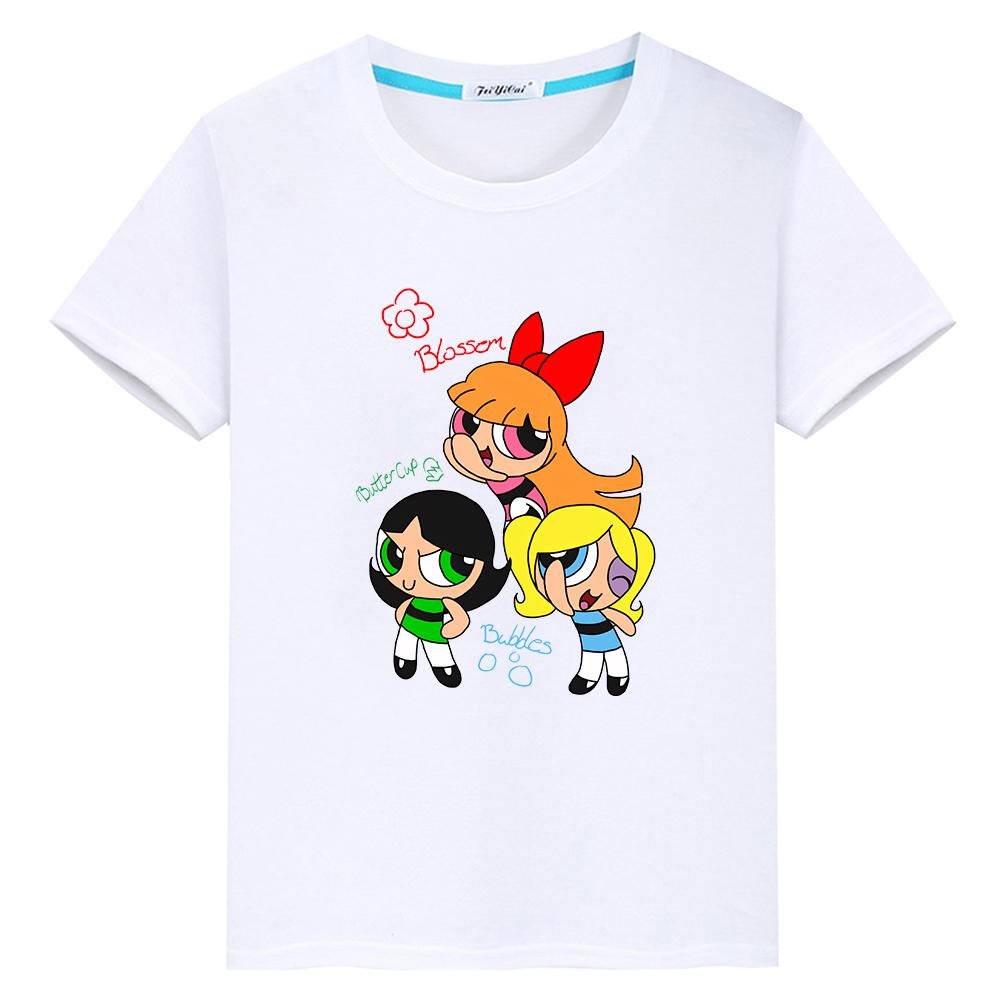 powerpuff girls print  100%Cotton Kawaii Tops anime Short pride tshirt  t shirt for kids boy 10year  y2k one piece girl clothes