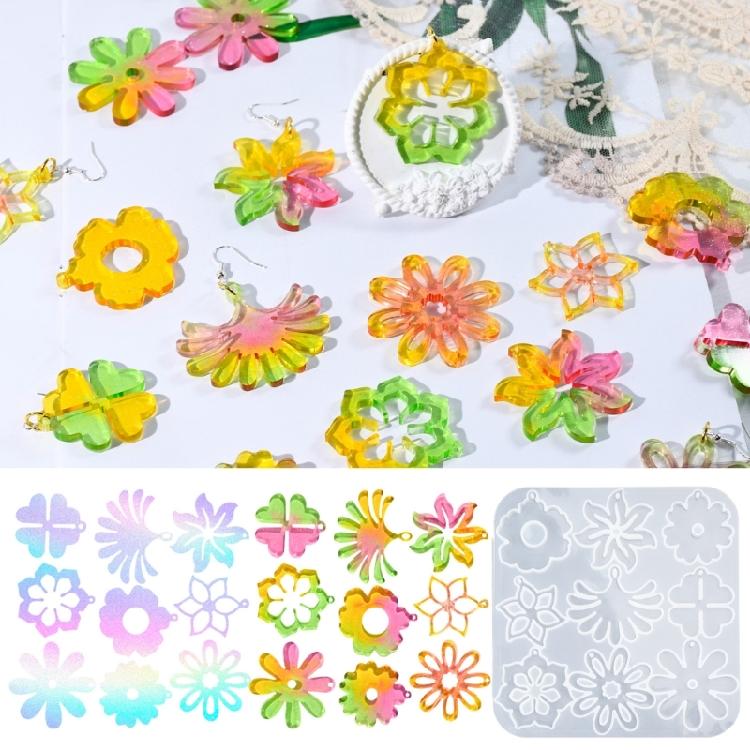 Blumenanhänger Silikonformen mit Loch Harzform für Schlüsselanhänger Ohrringherstellung Schmuck Silikonform für Epoxidharz