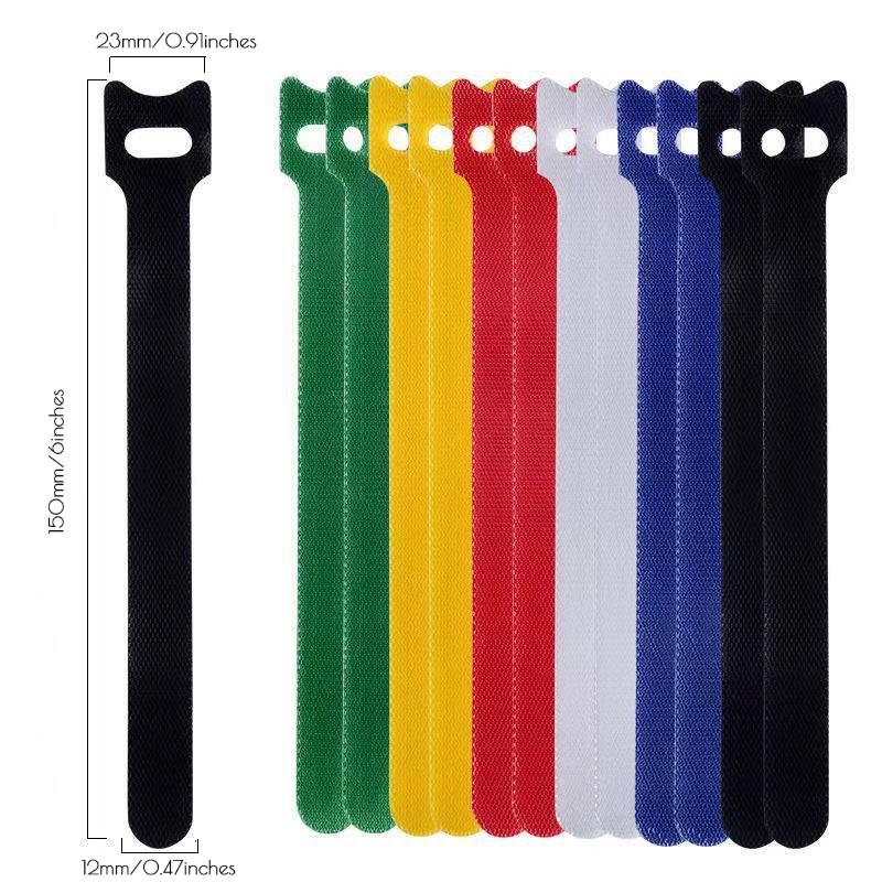 100PCS odnímatelné stahovací pásky Barevné opakovaně použitelné nylonové pásky Organizér kabelů typu T