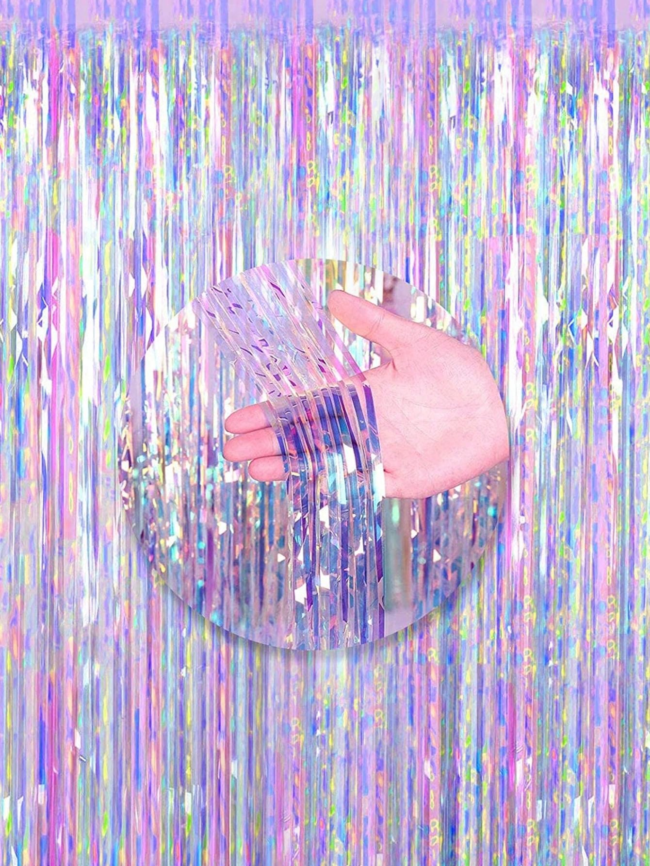 

1 Pc 100*250cm Shiny Colorful Metallic Tinsel Foil Fringe Curtains Photo Booth Props one-size