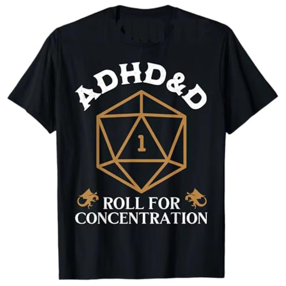 

Vintage ADHD&D Roll for Concentration DnD Men Women T-Shirt RPGs Gamer Graphic Outfit Funny Saying Tee Short Sleeve Blouses Gift M чёрный