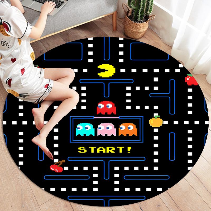 Pac-Man Round Area Rug,Carpet Rug for Living Room Bedroom Sofa Playroom Decor,Non-slip Floor Mat