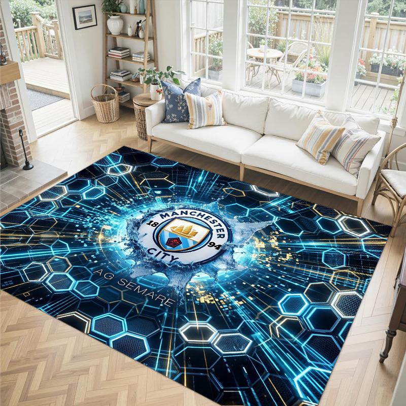 Manchester City Design Crystal Velvet Carpet Cozy Non?Slip Printed Rug For Bedroom Living Room Entrance