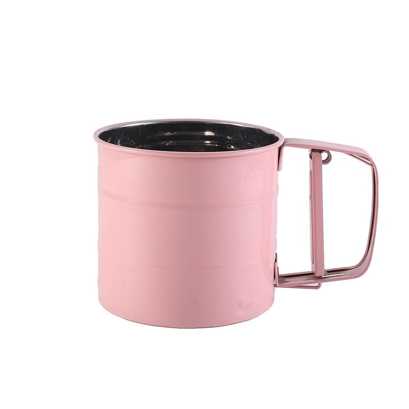 

Полуавтоматическое сито для муки, бытовой кухонный инструмент для выпечки, ручной фильтр для муки из нержавеющей стали розовый