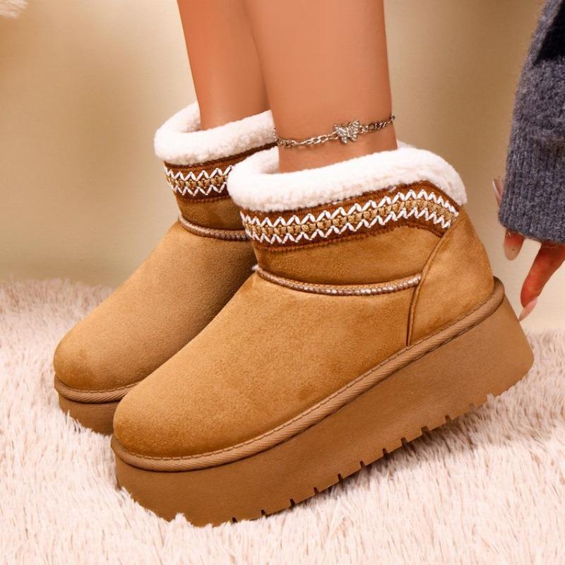 Botas Cortas de Nieve para Mujer de Talla Grande con Suela Gruesa Estilo Étnico Nuevas Botas de Tobillo de Algodón Cálidas para Invierno