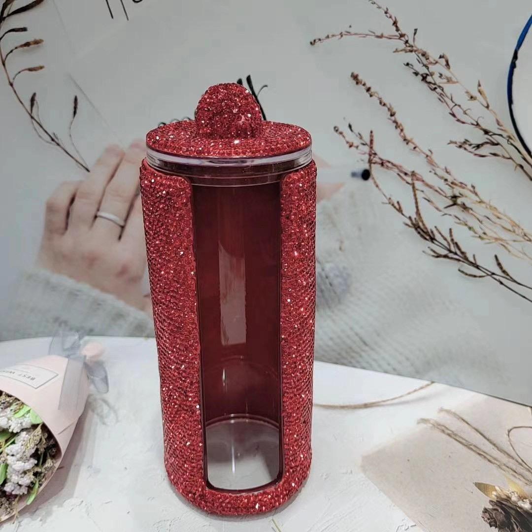 

Органайзер для сверкающих акриловых кистей с крышкой, косметический органайзер со всеми стразами, коробка для макияжа, настольный органайзер для хранения ватных палочек 7.5x7.5x20cm