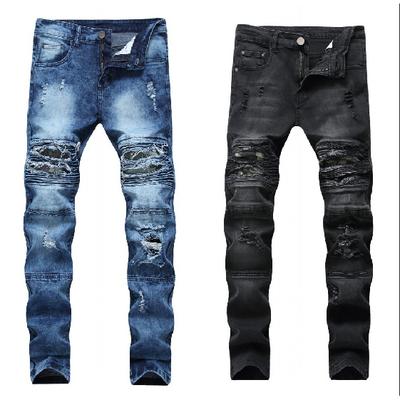Jeans de moto pour hommes, coupe slim européenne et américaine, petite jambe droite, trou au genou, pantalon élastique pour hommes, nouvelle collection 2024