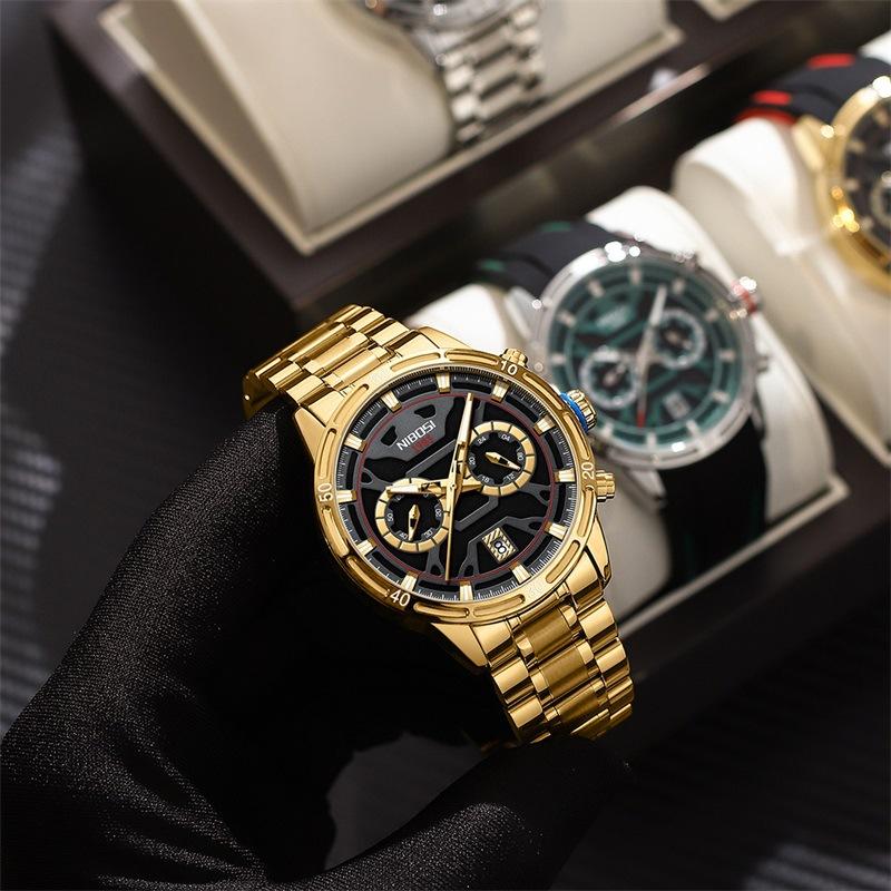 Fashion New 2537 Fashion Business Men'S Watch, Butterfly Double Snap Buckle Steel Belt Waterproof Luminous Quartz Watch