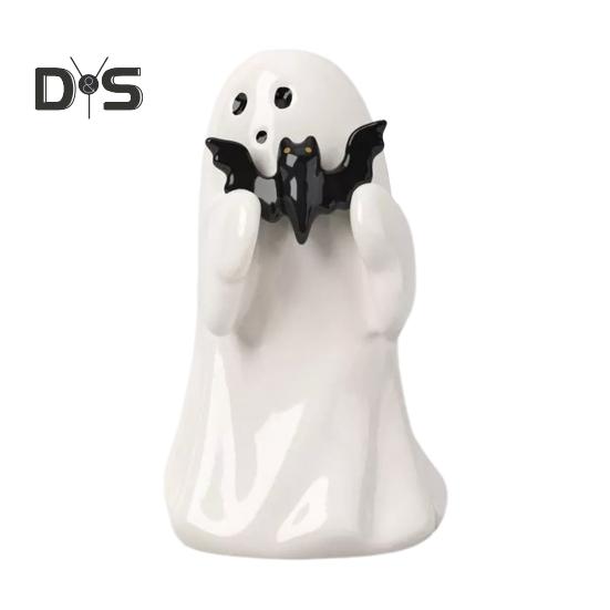 1/2Pcs Halloween Ghost Statue Spooky Resin Ghost Pink Pumpkin Bat Figurine Cute Halloween Home Table Decoration for Indoor Outdoor