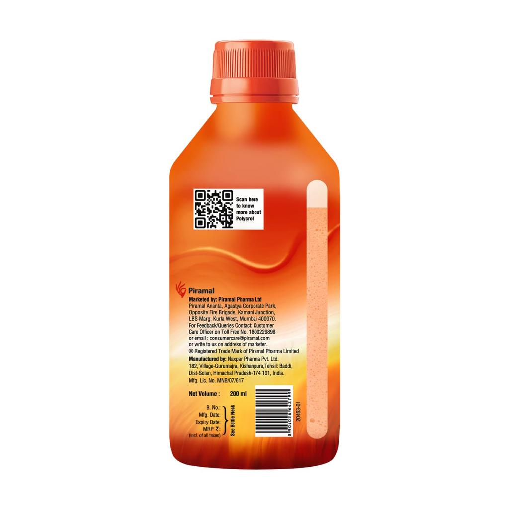 Polycrol Xpress Relief High ANC Antacid Antigas Gel 200ml Quick Cooling Orange Flavour Sugar Free