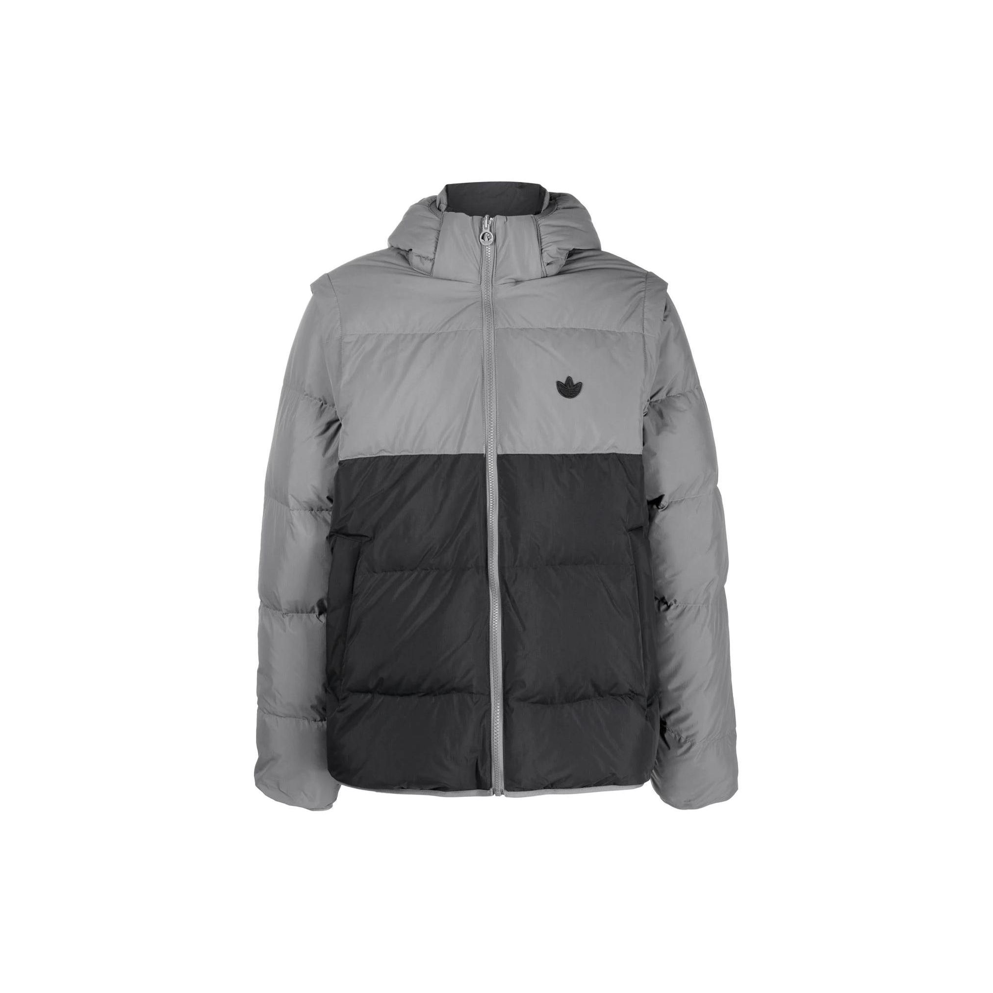 

Adidas Originals трилистник с цветными блоками и логотипом на молнии, пуховик с капюшоном, мужская верхняя одежда, серый HL6787