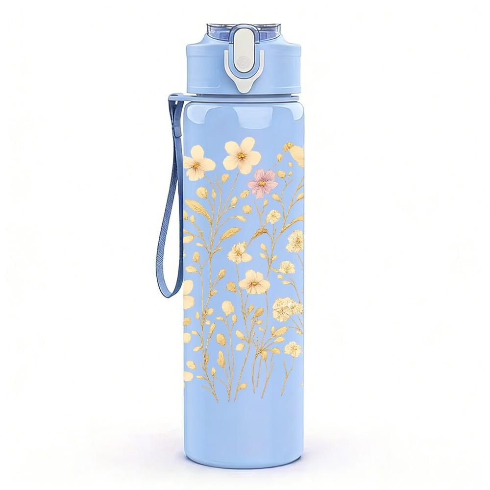 1PC Dry White Dandelion Wild Flower Print 750ml Color Plastic Sports Water Bottle Leakproof Flip Straw Lid Suitable for Sports Office Home Use
