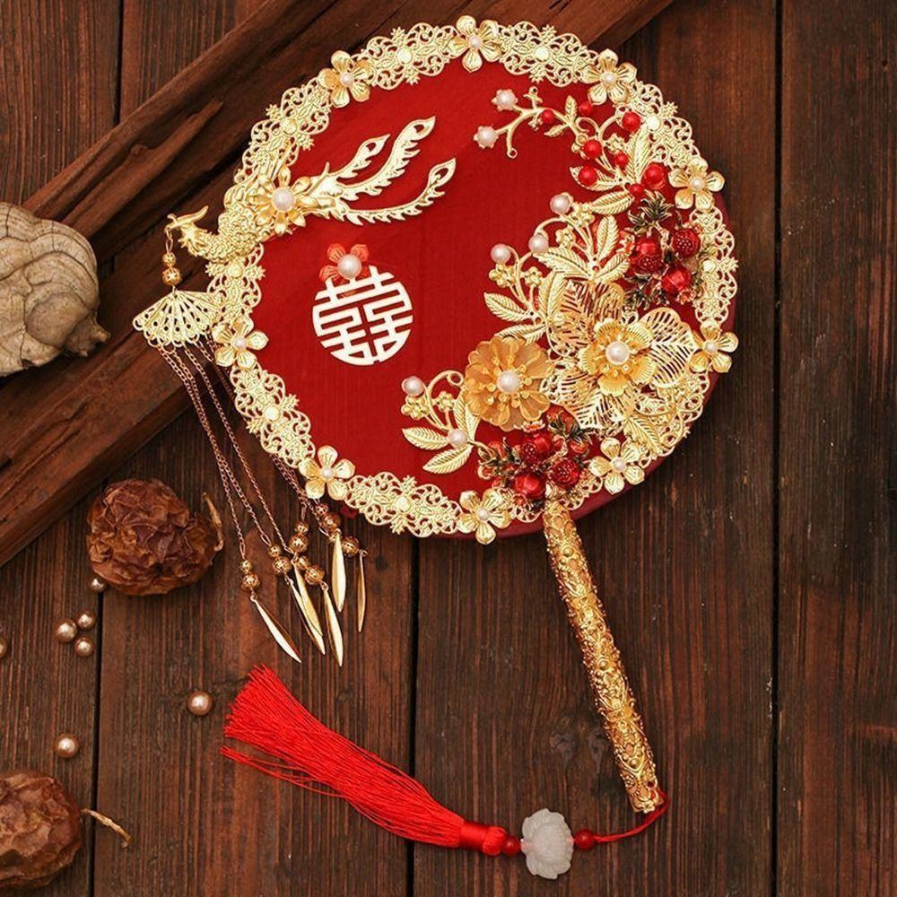 Handmade Bride Hand Held Fan Chinese Style Hanfu Fan Elegant Bride Group Fan  Dance Performance