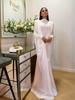 White High-Neck Long-Sleeve Formal Dress with Artistic Chest Decoration