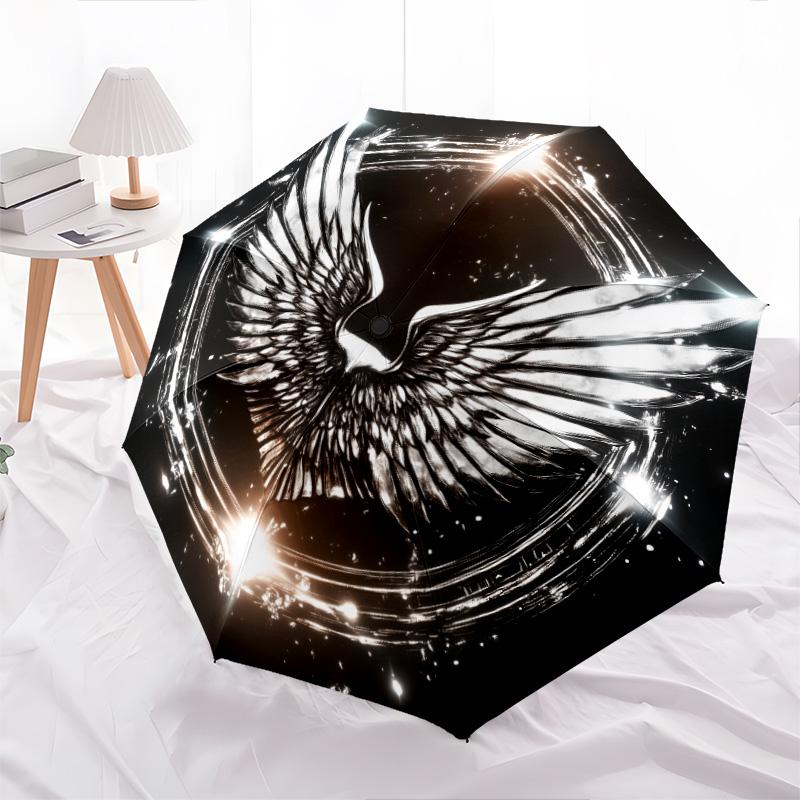 Shiny Wings  pattern, automatic folding umbrella, portable and foldable design, 8 ribs, a Christmas or birthday gift.