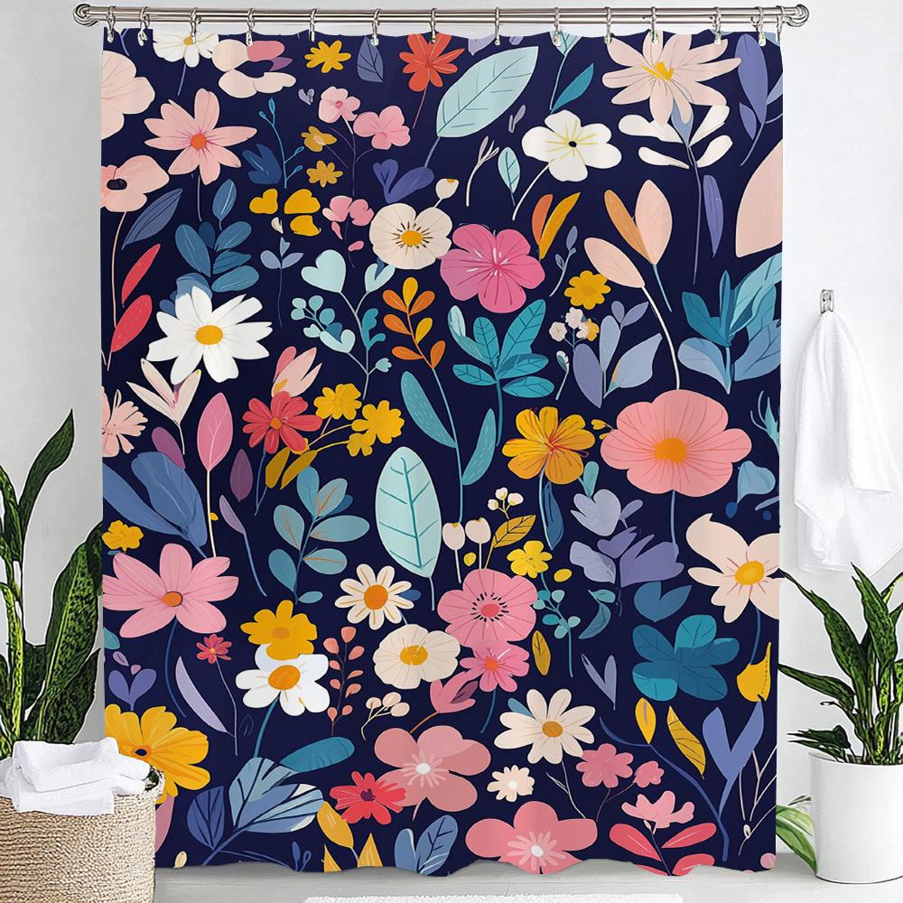 Vintage Botanical Print Floral Shower Curtain, Bathroom Decorative Shower Curtain, Waterproof Shower Curtain with Hooks