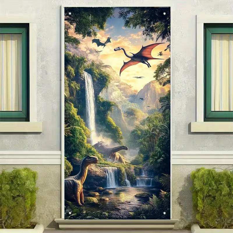 2D Prehistoric Dinosaur Jungle Tapestry, Jurassic Waterfall & Flying Pterosaur Scene Backdrop for Kids  Bedroom 47.2x31.5inch/120*80cm