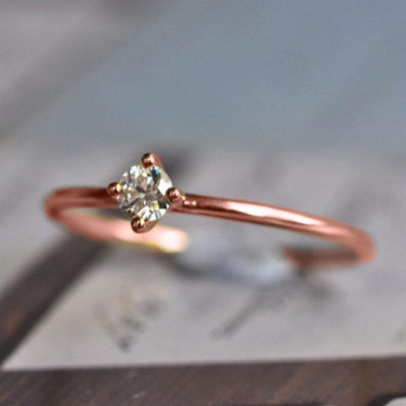 Color Gold Purple Gold Zircon Ring, Four-Claw Simple High-Grade Rose Gold-Plated Open Ring.
