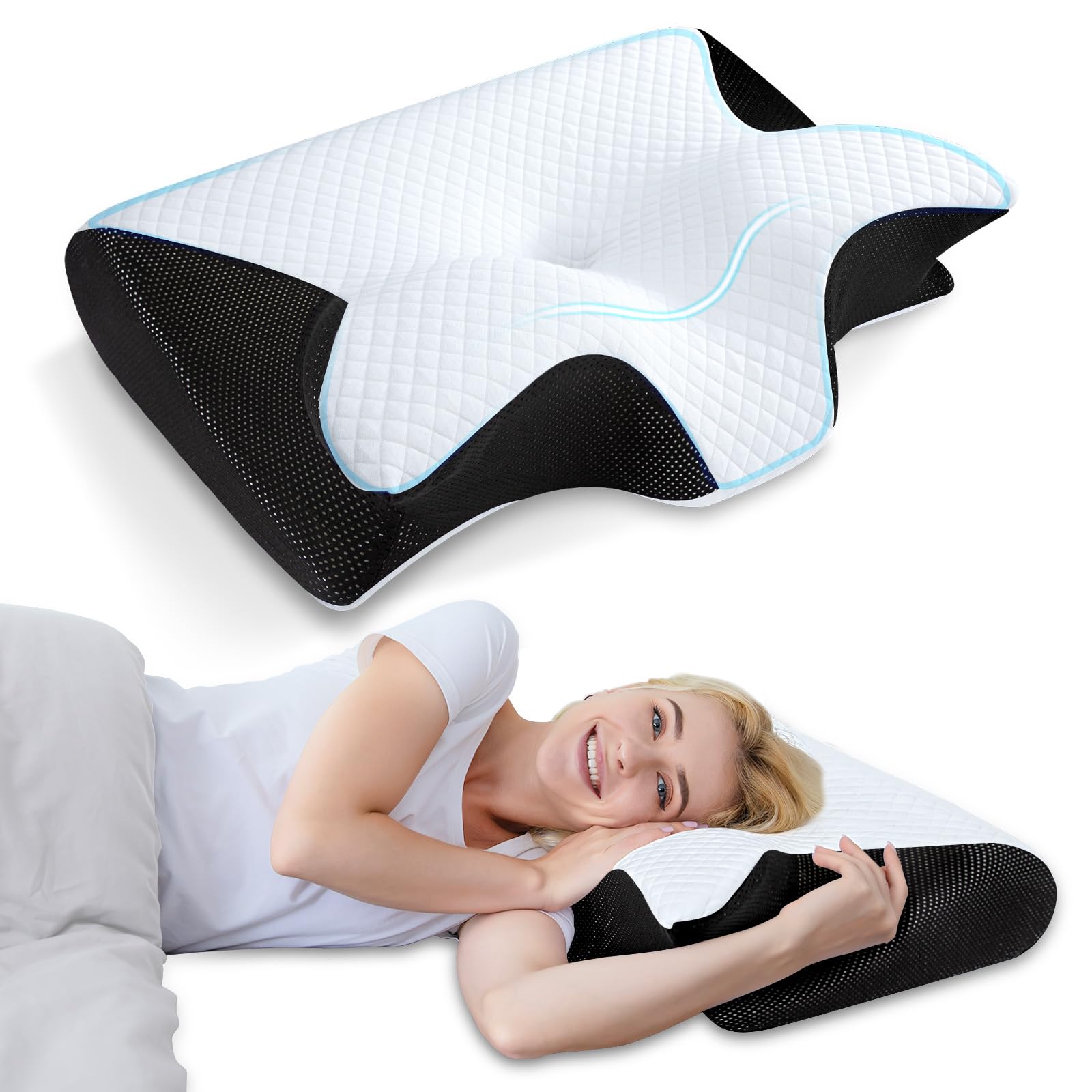 

1PC Memory Foam Sleeping Pillows Fast Rebound Cervical Pillow 2in1 Ergonomic Contour Orthopedic Pillow for Neck Pain Neck Pillow чёрный