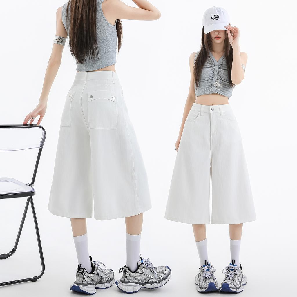 Loose Seven Quarter Jeans For Women In Summer, Loose Wide Leg Straight Leg Mid Length Pants For Women