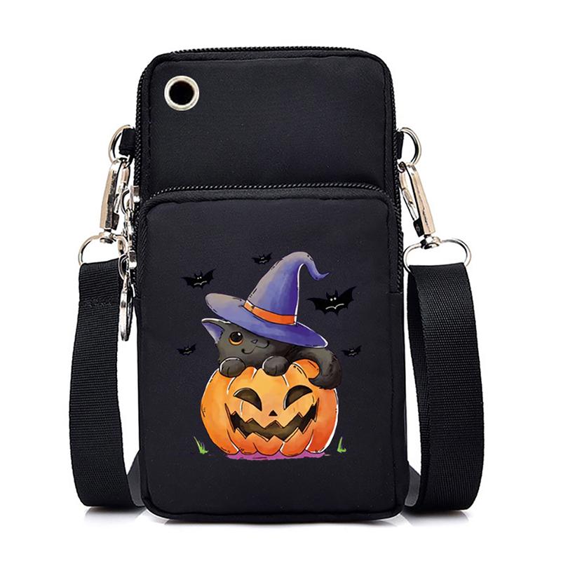 Ženy Mini taška na mobil Kreslená dýně Cat Crossbody Kabelky Halloween Muži Tote Peněženka Peněženka Taška přes rameno Kabelky pro teenagery