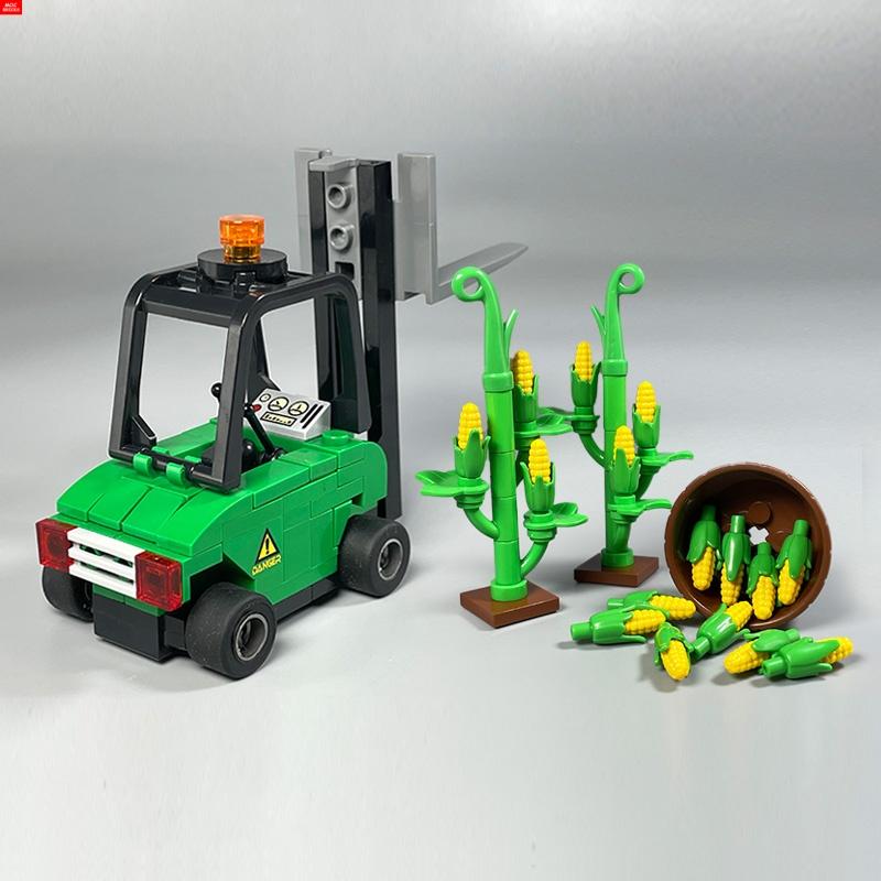 Non-Toxic Moc Bricks Forklift For Crops Farm Village Countryside Carrier Ladder Engineering Car Educational Building Blocks Kids Toys