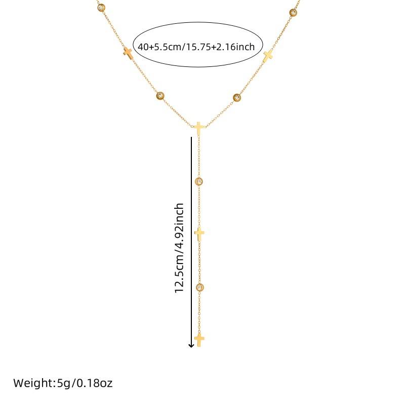 18K Gold Plated Dainty Chain Necklace , Adjustable Y-Necklace with Cross Tassel, Elegant Minimalist Jewelry for Women Daily Wear Gift