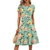 Women's Casual Fashion Round Neck Pleated Short Sleeve Floral Print A-Line Midi Dress