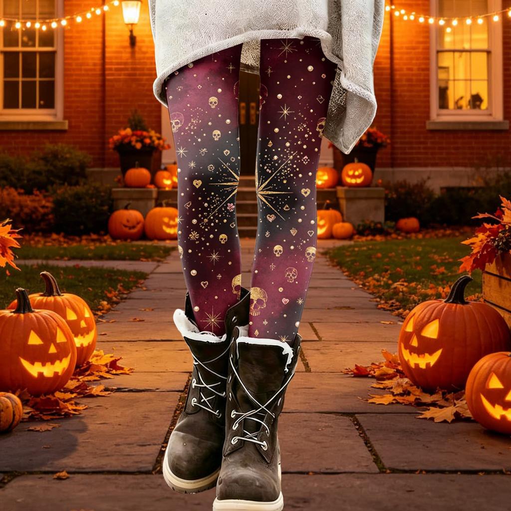 Women's Halloween Printed Stretchy Leggings Pants for Cozy Casual Home Wear