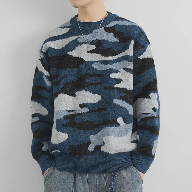 Herren Amerikanischer Retro Camouflage Locker Lässiger Rundhals-Pullover