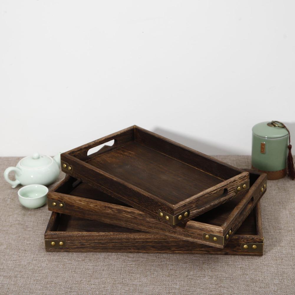 1PCS Wooden Food Tray Solid With Handle For Breakfast Coffee Dessert Snack Platter Home Coffee Table Kitchen Tool Parts